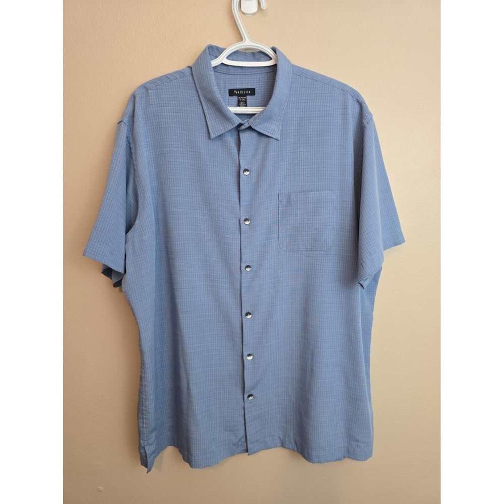 Van Heusen Mens Shirt Button-Up Short Sleeve Blue Size 17- 17 1/2 XL